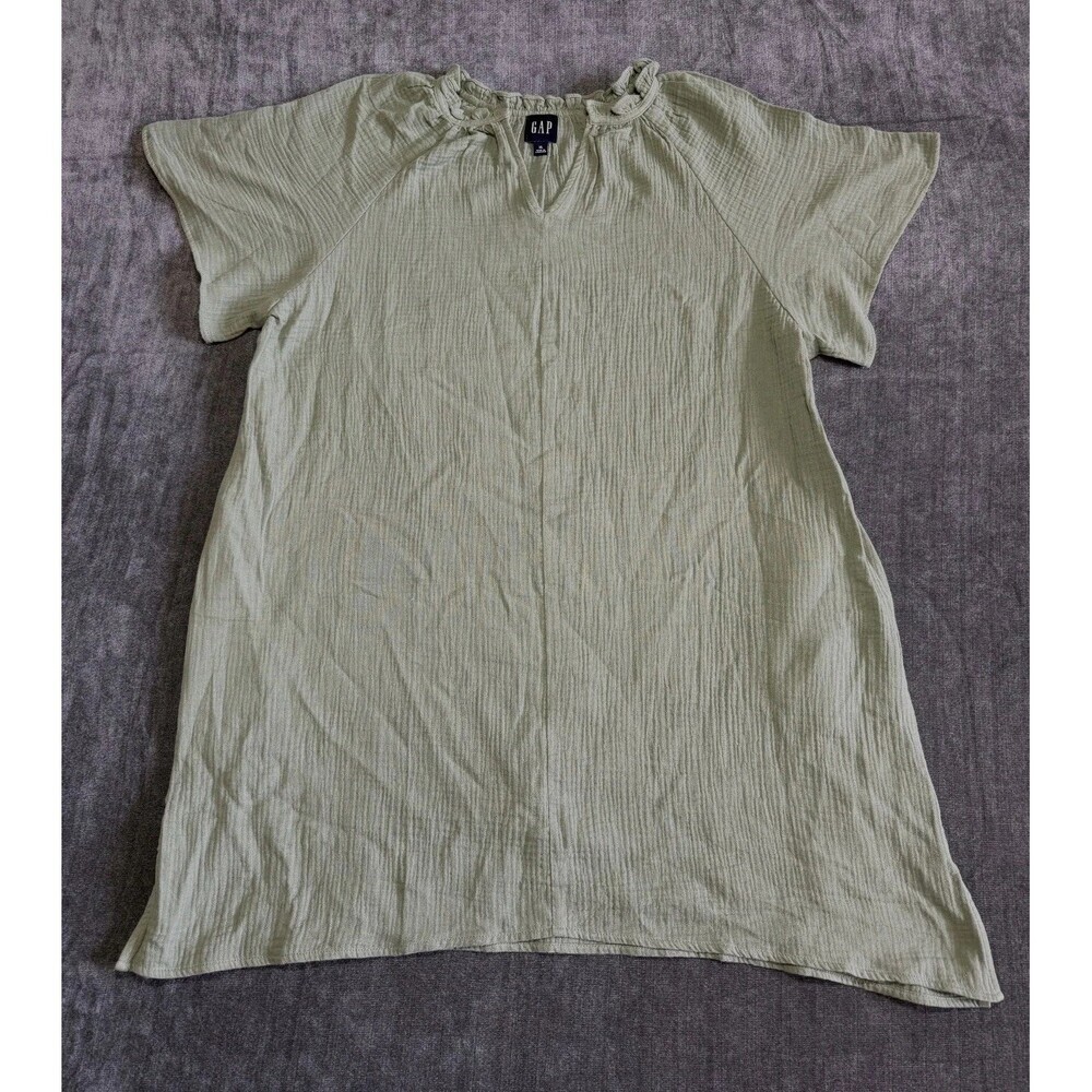 Gap Maternity Split Neck Swing Dress Women XL Green Short-Sleeve Ruffled Collar
